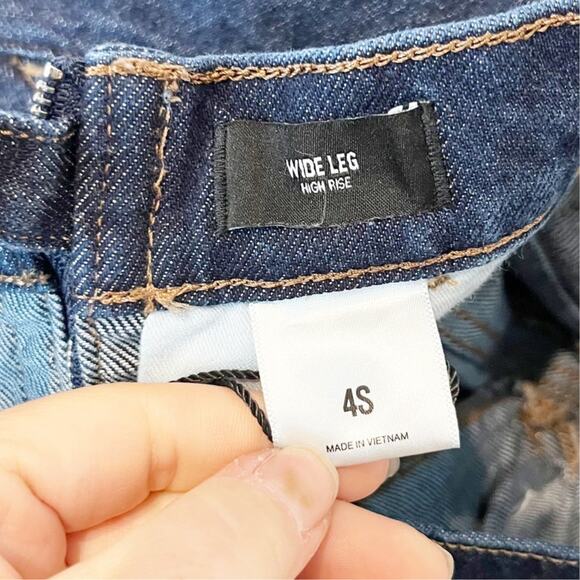 Express High Rise Wide Leg Exposed Double Zipper Dark Wash Jeans 4 Petite - Picture 4 of 12